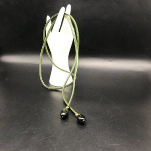 Vintage Skinny Tie Ladies Belt with Oval Moonglow Lucite Ends, Forest Green Ward
